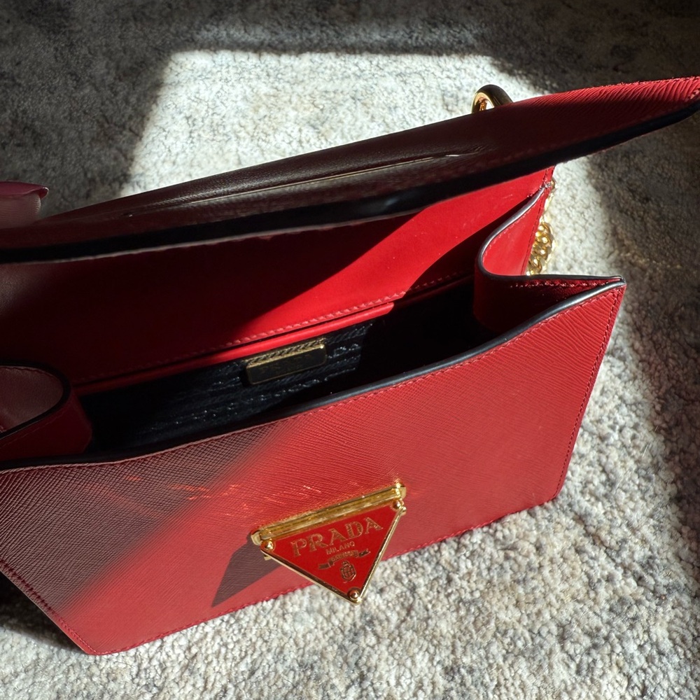 Prada Red Leather Chain Shoulder Bag - Picture 6 of 11